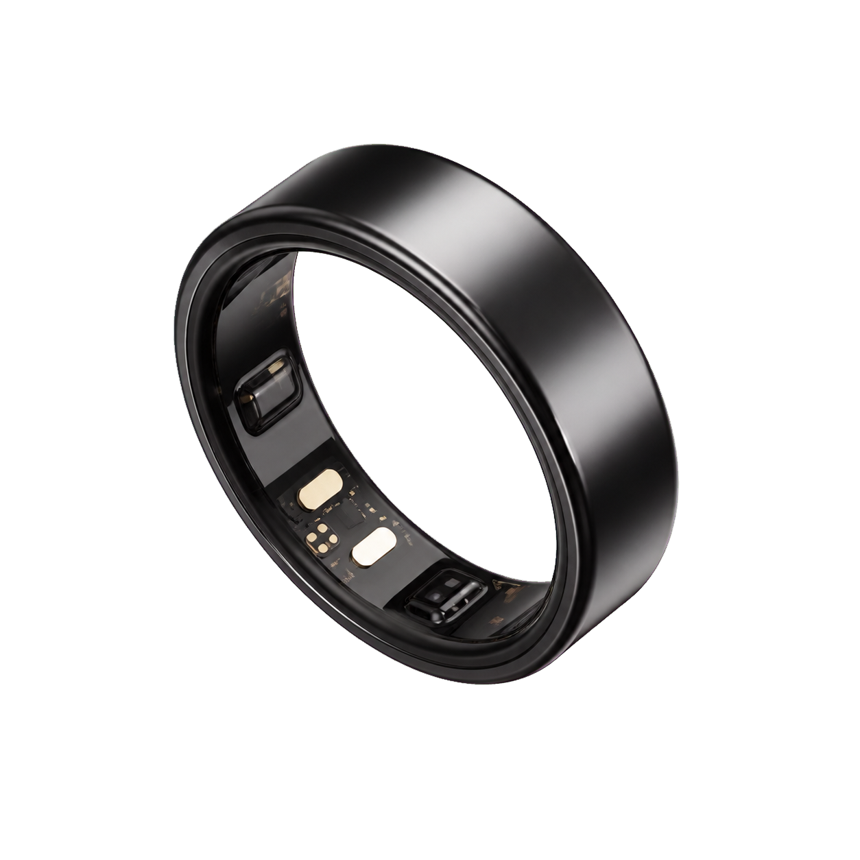 Flux Shadow smart ring with its inner sensors and gold contacts visible